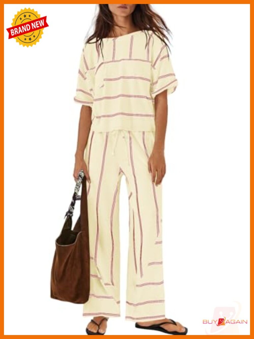 Striped Lounge Sets 2 Piece Summer Travel Sets Women Relaxed Fit Cotton Blend